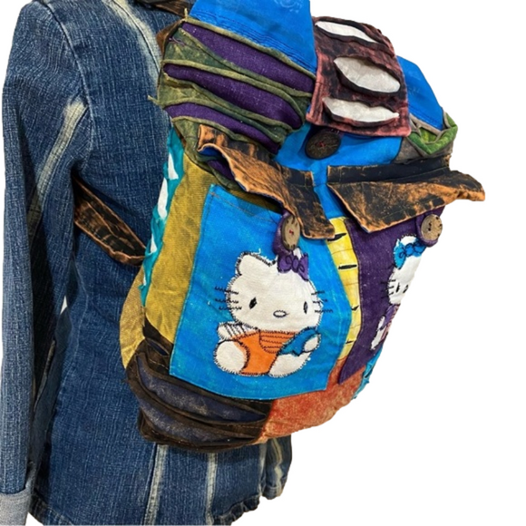 Festival Patchwork burlap Kantha bohemian Sustainable knapsack Large main image 6